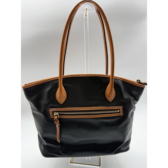 Dooney Bourke Large Black Leather With Cognac Trim Shoulder bag - Picture 2 of 16